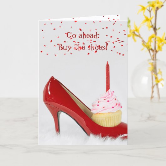 Birthday Cupcake In a Red Shoe Kaart (Gele Bloem)
