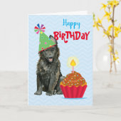 Birthday Cupcake Kaart Belgische Sheepdog (Gele Bloem)