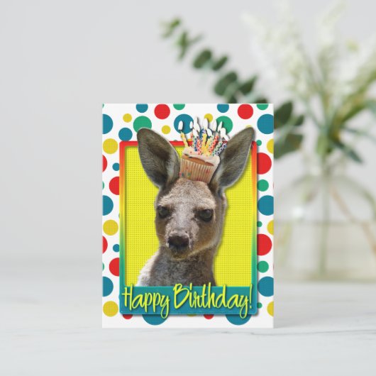 Birthday Cupcake - Kangaroo Briefkaart (Staand voorkant)