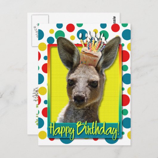Birthday Cupcake - Kangaroo Briefkaart (Voorkant / Achterkant)
