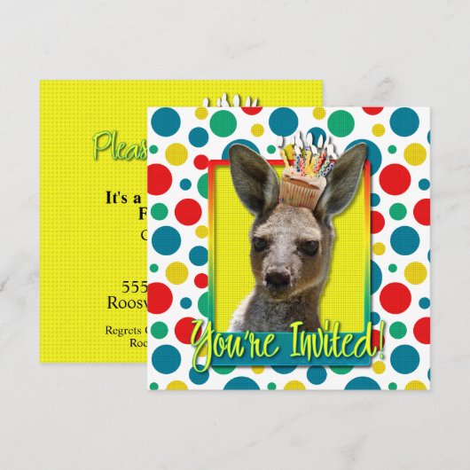 Birthday Cupcake - Kangaroo Kaart (Voorkant / Achterkant)