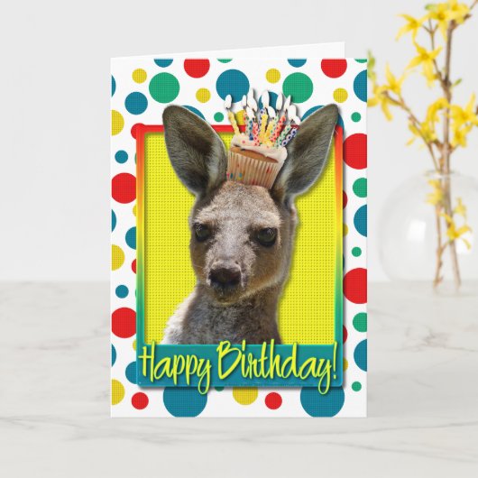 Birthday Cupcake - Kangaroo Kaart (Gele Bloem)