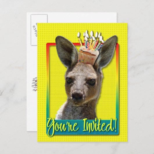 Birthday Cupcake - Kangaroo Uitnodiging Briefkaart (Voorkant / Achterkant)
