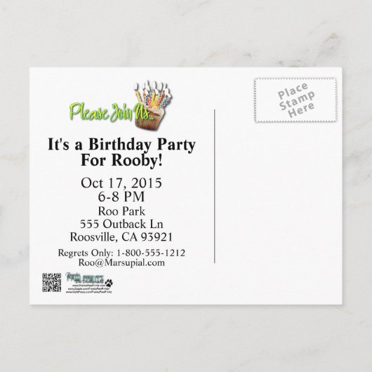 Birthday Cupcake - Kangaroo Uitnodiging Briefkaart (Achterkant)