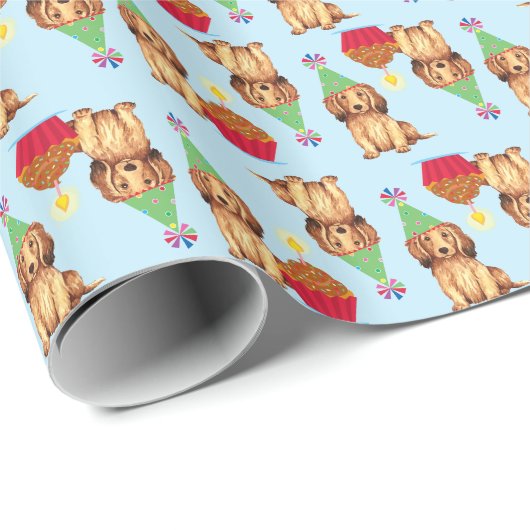 Birthday Cupcake Longhaire Dachshund Cadeaupapier (Rol Hoek)