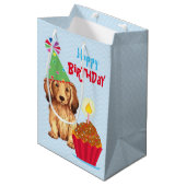 Birthday Cupcake Longhaire Dachshund Medium Cadeauzakje (Voorkant Gekanteld)