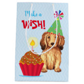 Birthday Cupcake Longhaire Dachshund Medium Cadeauzakje (Achterkant)