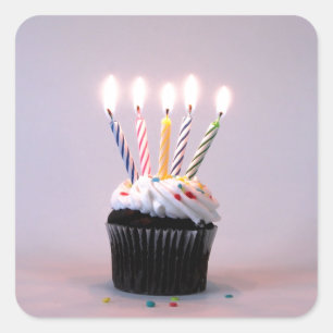 Birthday Cupcake met kaarsen Vierkante Sticker