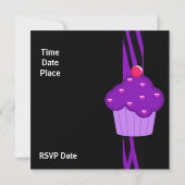 Birthday Cupcake Paarse Stripe Kaart (Achterkant)