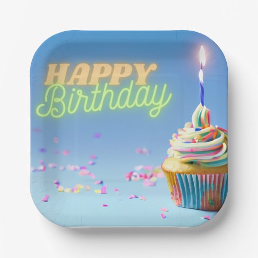 Birthday Cupcake Papieren Bordje (Voorkant)