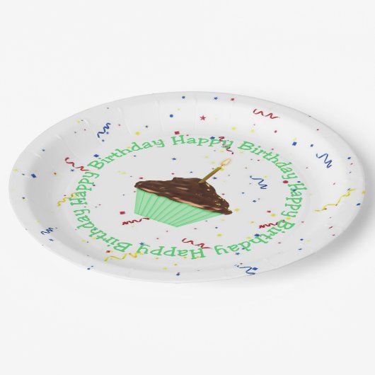 Birthday Cupcake Papieren Bordje (Gekanteld)