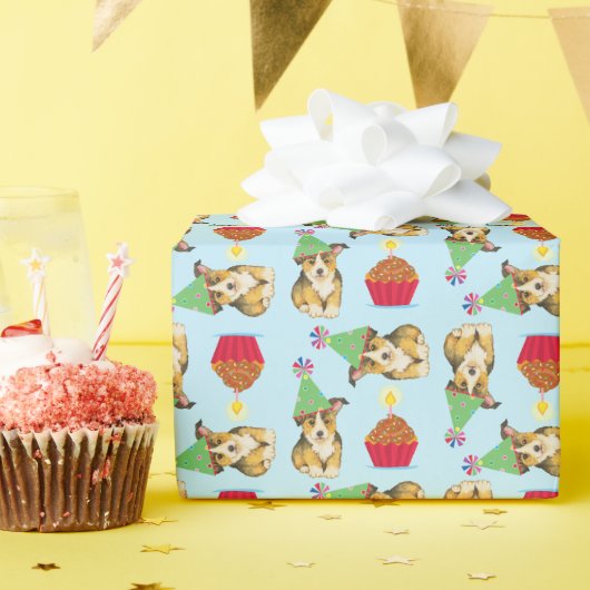 Birthday Cupcake Pembroke Welsh Corgi Cadeaupapier (Verjaardagsfeest)
