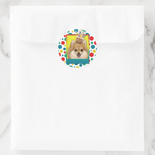 Birthday Cupcake - Pommeren Ronde Sticker (Tas)