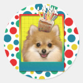 Birthday Cupcake - Pommeren Ronde Sticker (Voorkant)