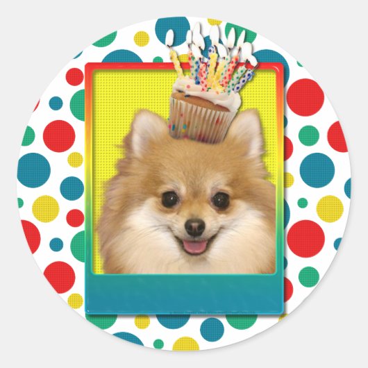 Birthday Cupcake - Pommeren Ronde Sticker (Voorkant)