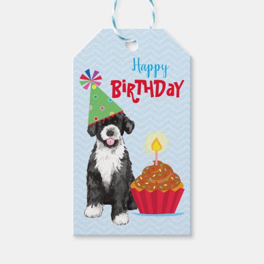 Birthday Cupcake Portugese Dog Gift Labels Cadeaulabel (Voorkant)