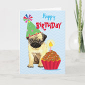 Birthday Cupcake Pug Kaart (Voorkant)