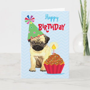 Birthday Cupcake Pug Kaart