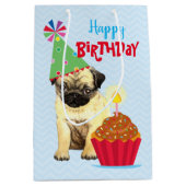 Birthday Cupcake Pug Medium Gift Bag Cadeauzakje (Voorkant)