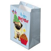 Birthday Cupcake Pug Medium Gift Bag Medium Cadeauzakje (Voorkant Gekanteld)
