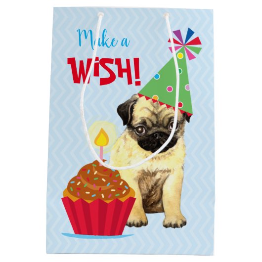 Birthday Cupcake Pug Medium Gift Bag Medium Cadeauzakje (Achterkant)