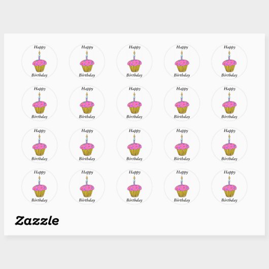 Birthday Cupcake Ronde Sticker (Vel)