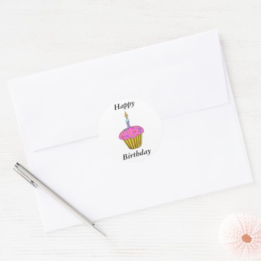 Birthday Cupcake Ronde Sticker (Envelop)