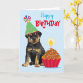 Birthday Cupcake Rottweiler Kaart (Gele Bloem)