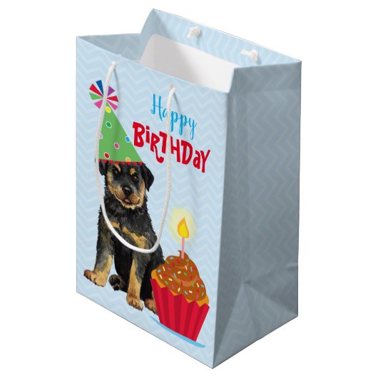 Birthday Cupcake Rottweiler Medium Gift Bag Cadeauzakje (Voorkant Gekanteld)