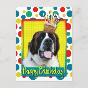 Birthday Cupcake - Saint Bernard - Mae Briefkaart