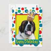 Birthday Cupcake - Saint Bernard - Mae Briefkaart (Voorkant / Achterkant)