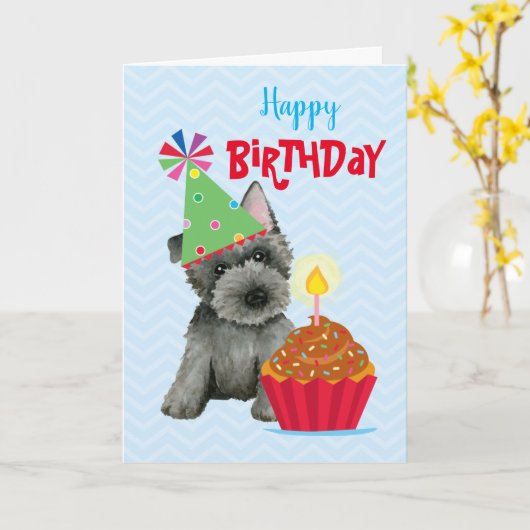 Birthday Cupcake Scottish Terrier Kaart (Gele Bloem)