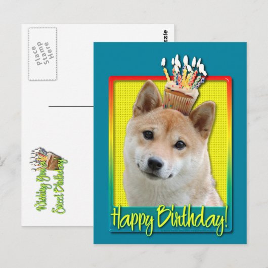 Birthday Cupcake - Shiba Inu Briefkaart (Voorkant / Achterkant)