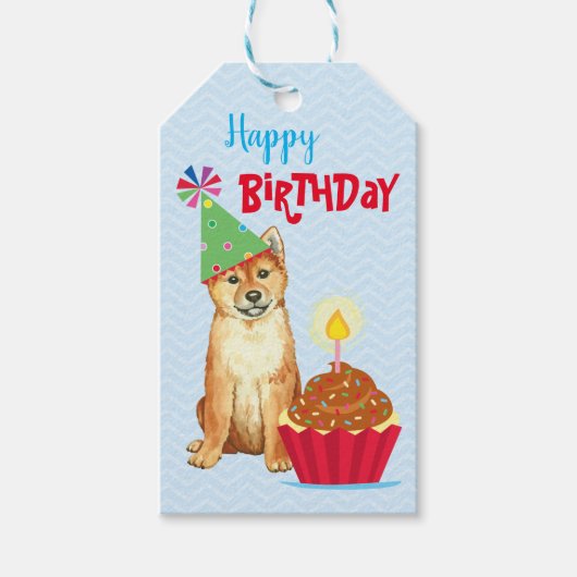 Birthday Cupcake Shiba Inu Cadeaulabel (Voorkant)