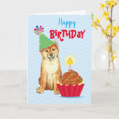 Birthday Cupcake Shiba Inu Kaart (Gele Bloem)