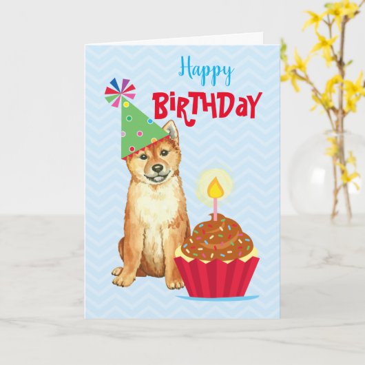 Birthday Cupcake Shiba Inu Kaart (Gele Bloem)