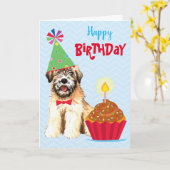 Birthday Cupcake Soft Coated Wheaten Terrier Card Kaart (Gele Bloem)