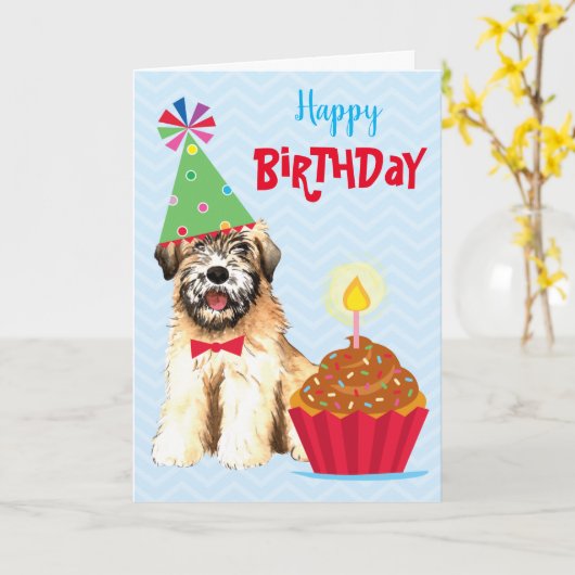 Birthday Cupcake Soft Coated Wheaten Terrier Card Kaart (Gele Bloem)