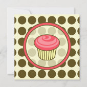 Birthday Cupcake Uitnodiging - Roze met bruine Sti (Voorkant)