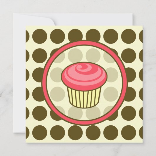 Birthday Cupcake Uitnodiging - Roze met bruine Sti (Voorkant)