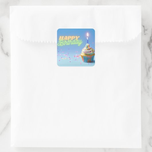 Birthday Cupcake Vierkante Sticker (Tas)