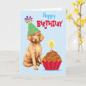 Birthday Cupcake Vizsla Kaart (Gele Bloem)