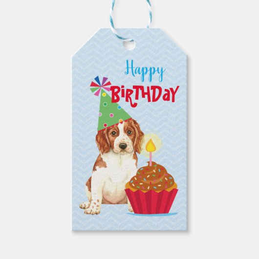 Birthday Cupcake Welsh Springer Spaniel Cadeaulabel (Voorkant)