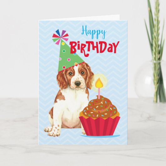 Birthday Cupcake Welsh Springer Spaniel Kaart (Voorkant)