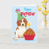 Birthday Cupcake Welsh Springer Spaniel Kaart (Gele Bloem)