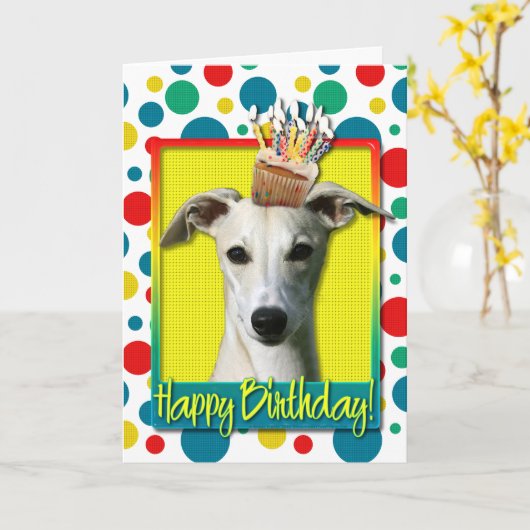 Birthday Cupcake - Whippet Kaart (Gele Bloem)