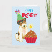 Birthday Cupcake Wire Fox Terrier Kaart (Voorkant)