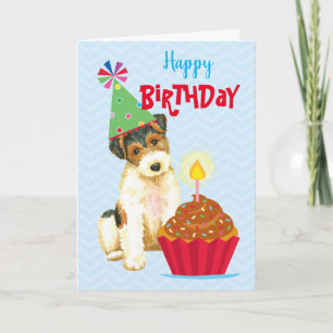 Birthday Cupcake Wire Fox Terrier Kaart