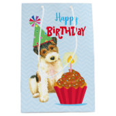 Birthday Cupcake Wire Fox Terrier Medium Cadeauzakje (Voorkant)