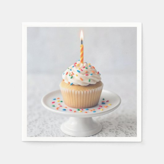Birthday Cupcake with a Candle Servet (Voorkant)
